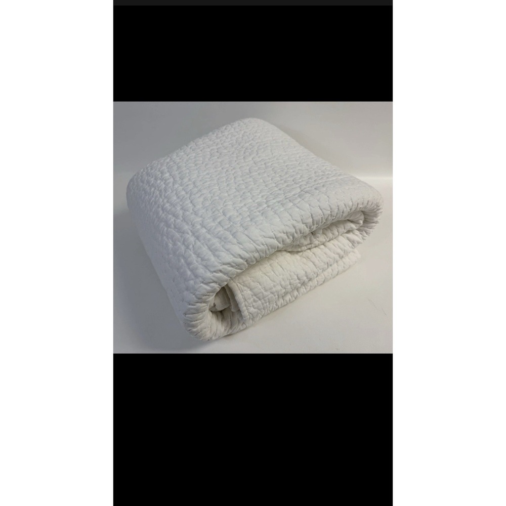 Pottery Barn Pick-Stitch Handcrafted Cotton Linen Quilt King Bed Cover Sz100'x88